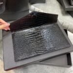 SAINT LAURENT Uptown  POUCH IN CROCODILE-EMBOSSED SHINY LEATHER BLACK-Gold hardware - Bag - Image 7
