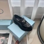PRADA Glossy Patent Leather Triangle Labeled Loafers - Image 6