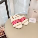 Dior Dway Shearling Flip Flops Red Shoes