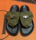 Hermes Empire sandal in Suede Green Slippers Silver Hardware - Shoes - Image 2