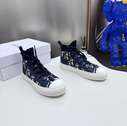 2024ss Dior Knit High Sneakers - Blue Flyknit Shoes
