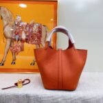Hermes Clemence Picotin Lock Bag Golden Hardware-Orange Bag - Image 2