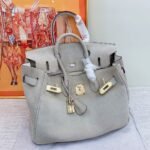 Hermes Birkin Bag Doblis Bag Golden Hardware-Grey Bag - Image 2