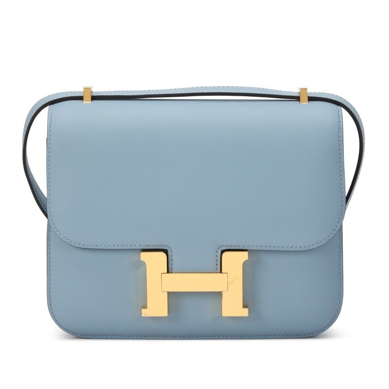 64B1384B-29E7-949F-EB6B-FA36CBC0BC2C Hermes Epsom Bleu Lin Evercolor Mirror Constance Gold Hardware - Image 1