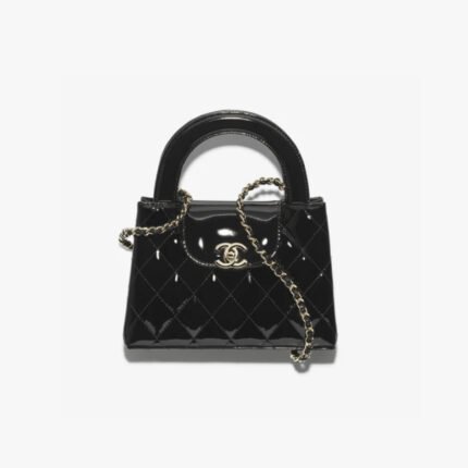 Chanel Mini Shopping Top Handle High-Shine Calfskin & Gold Metal Bag - Black