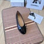 CHANEL Black Leather CC Bow Ballet Flats-Shoes - Image 6
