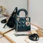 Dior Mini Lady Dior Bag Powder Green Patent Cannage Calfskin Golden Hardware - Bag
