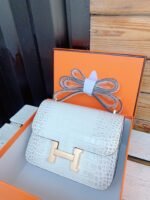 Hermes White Constance MM Crocodile Bag - Image 3