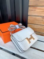 Hermes White Constance MM Crocodile Bag - Image 4