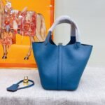 Hermes Clemence Picotin Lock Bag Golden Hardware-Blue Bag - Image 3