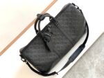 Louis Vuitton LV Black Monogram Shadow Leather Keepall Bandoulière 50 Travel Bag – Matte Hardware - Image 4