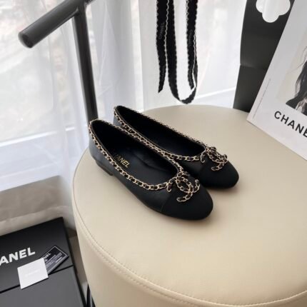 Chanel Calfskin Patent Calfskin Ballet Flats Vntage Dark Black- Shoes