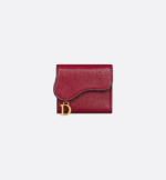 Dior Saddle Lotus Wallet Goatskin - Cherry red