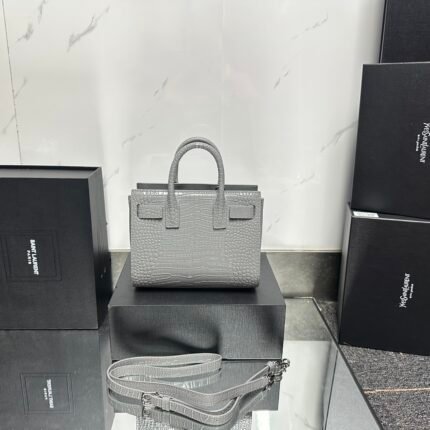 Saint Laurent Grey Croc Embossed Leather Nano Classic Sac De Jour Tote - Bag