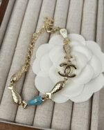 Chanel Gold, White, Light Blue, Dark Blue & Crystal Bracelet - Image 6