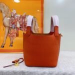 Hermes Clemence Picotin Lock Bag Golden Hardware-Orange Bag - Image 3