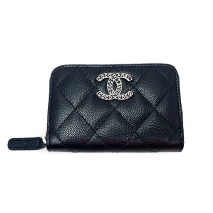 Chanel Caviar Leather Card Case Silver Buckle Card Case - Black