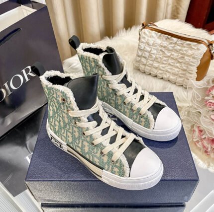 Dior New Embroidered Green High Top Shoes