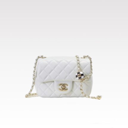 Chanel Classic Flag Bag Pearl Crush Mini Square White Calfskin Light Gold Hardware - Bag