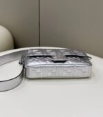 Fendi Silver Metallic Nappa Embossed Baguette Bag - Image 7