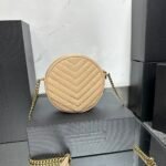 SAINT LAURENT Grain De Poudre Matelasse Chevron Quilted Round Vinyle Camera Bag Dark Beige-Gold hardware - Bag - Image 7
