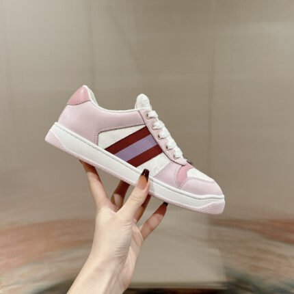 Gucci Screener trainer with Web Pink and White Sneaker - Shoes