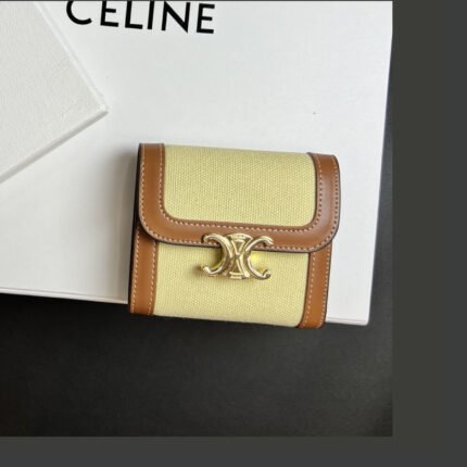 Celine Arcadia Tri-Fold Black Leather Wallet- Brownish White Wallet