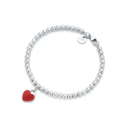 Tiffany Red Heart Tag Bead Bracelet