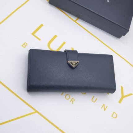 Prada Saffiano Leather Long Wallet- Black Wallet