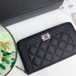 Chanel Zip Around Wallet Quilted Caviar Long-Fishseed Pattern Silver Wallet - Image 3