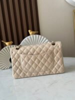 Chanel Classic Flag Bag Grained Shiny Calfskin & Gold-Tone Metal  Dark Beige - Bag - Image 4