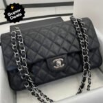Chanel Classic Flag Bag Medium Classic Double Flap Bag SO Black Crumpled Calfskin Silver Hardware - Bag - Image 6