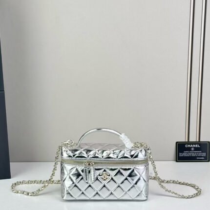 Chanel Vanity Cosmetic Top Handle Bag - Silver