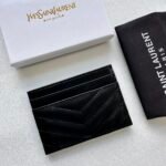 Saint Laurent CASSANDRE MATELASSÉ card case in lambskin -Black and Silver Wallet - Image 3