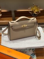 Hermes Kelly Mini 1st Kelly Pochette Generation Epsom Palm Leather-Trench Coat Gray - Image 4
