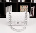 Chanel Classic Double Flap Bag White Caviar Silver Hardware - Bag