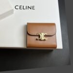 Celine Arcadia Tri-Fold Black Leather Wallet- Brown Leather Wallet