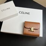 Celine Arcadia Tri-Fold Black Leather Wallet- Brown Leather Wallet - Image 2