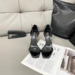 SAINT LAURENT YSL Ankle Strap Sandal (Women)   Black Patent/ Gold-Shoes - Image 4