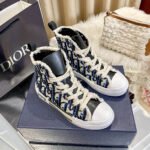 Dior New Embroidered Black Blue High Top Shoes