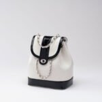 Cardinal Red Leather Mini Back Pack Sliver Chain Strap Flap Shoulder Bag - Black / White - Bag