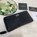 Chanel Caviar Chevron Quilted Wallet -Fishseed Pattern Silver Wallet