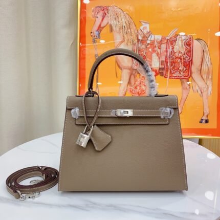 Hermes Kelly Haze Yellow Brown Silver Hardware - Bag