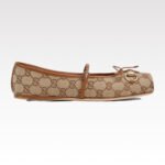 [TOP] Gucci Horsebit Ballet Flat Beige And Dark Drown Original GG Canvas Shoes