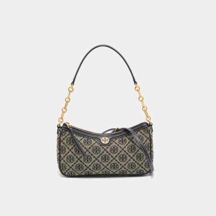 Tory Burch Navy Blue Monogram Jacquard Studio Shoulder Bag
