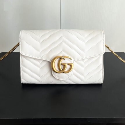 Gucci Marmont Chain Wallet - White Gold Wallet