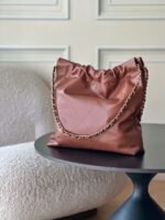 [TOP]CHANEL 22 HANDBAG Shiny Calfskin & Silver-Tone Dark Brown Bag - Image 5