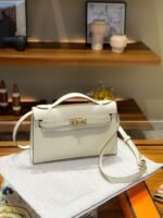 Hermes Kelly Mini 1st Kelly Pochette Generation Epsom Palm Leather-White - Image 8