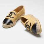 CHANEL Raffia Espadrilles Flats Beige Black - Shoes