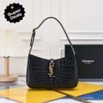 SAINT LAURENT YSL Le 5 à 7 Hobo Bag Leather-Snakeskin Pattern BLACK Bag